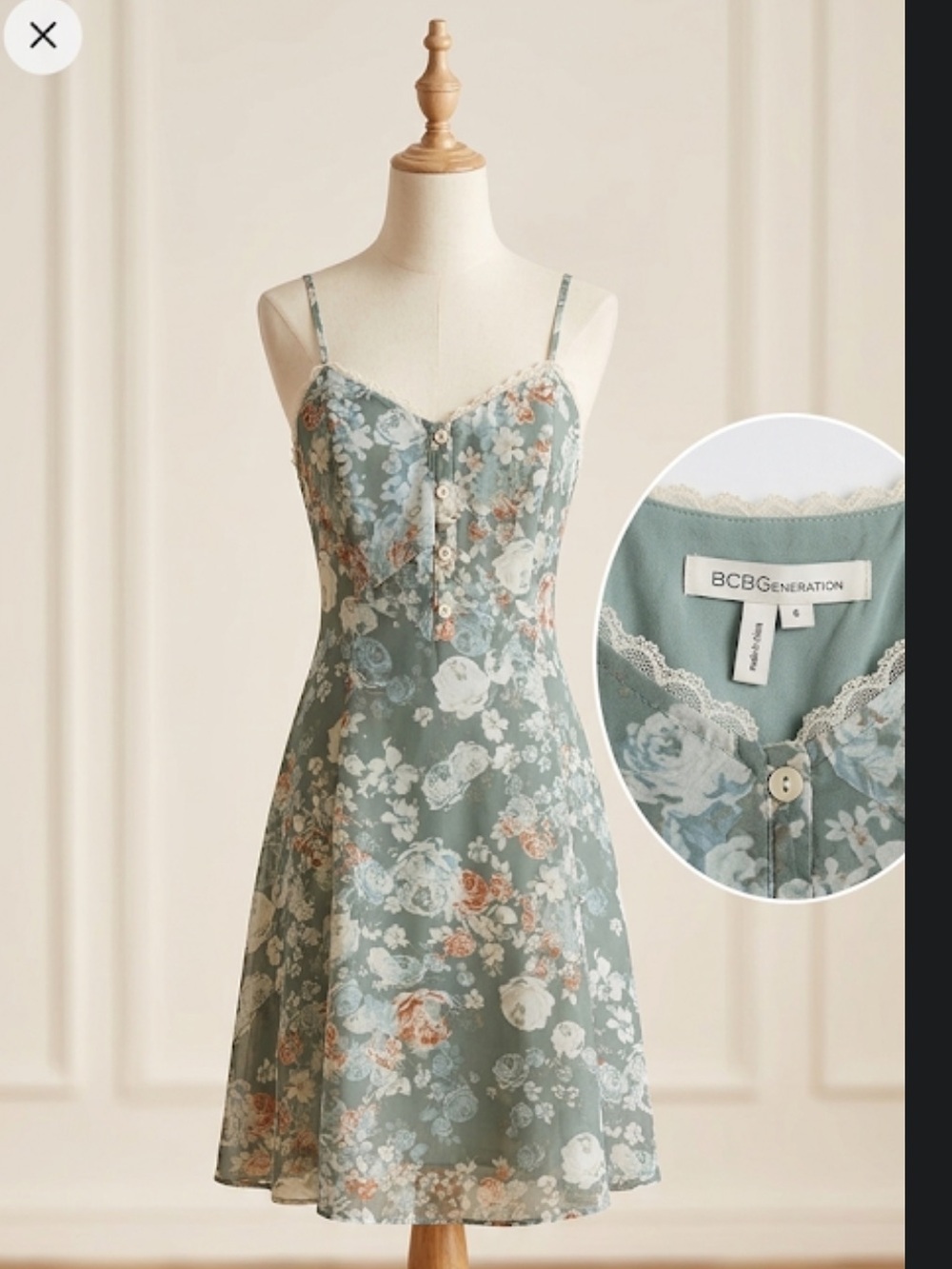BCBGeneration Lace-Trimmed Dress in Blue and Cream